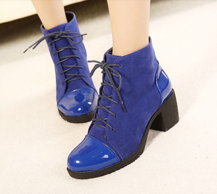 Ingenuity Style Lace Up Montage Chunky Heel Platform Ankle Boots In Blue